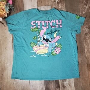 Disney Women's Green Stitch Aloha Graphic T-Shirt Plus Size 1X